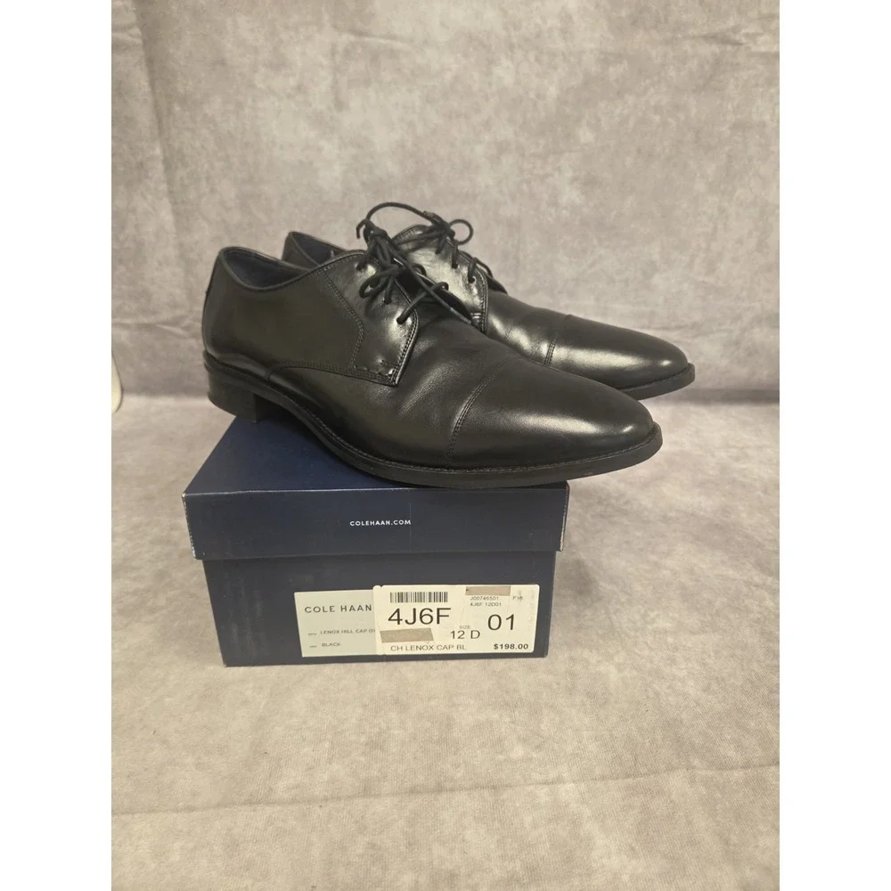 Cole Haan Mens Blk Dress Shoe SZ 12D Lenox Cap Retail: $198